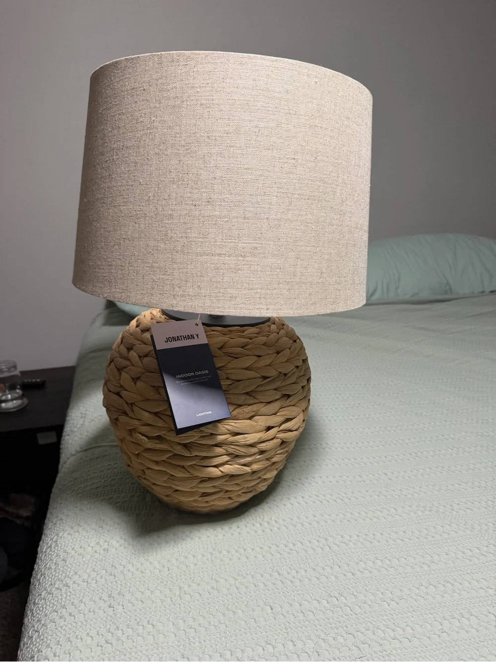 Natural Woven Lantern-Style Table Lamp with Cream Shade